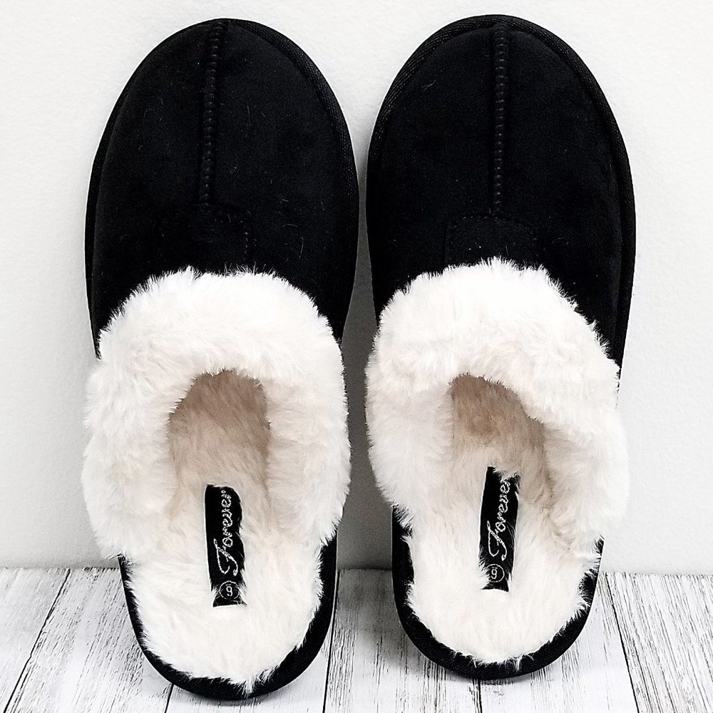 Restocked New Black Furry Fuzzy Slippers Slides - Picture 2 of 3